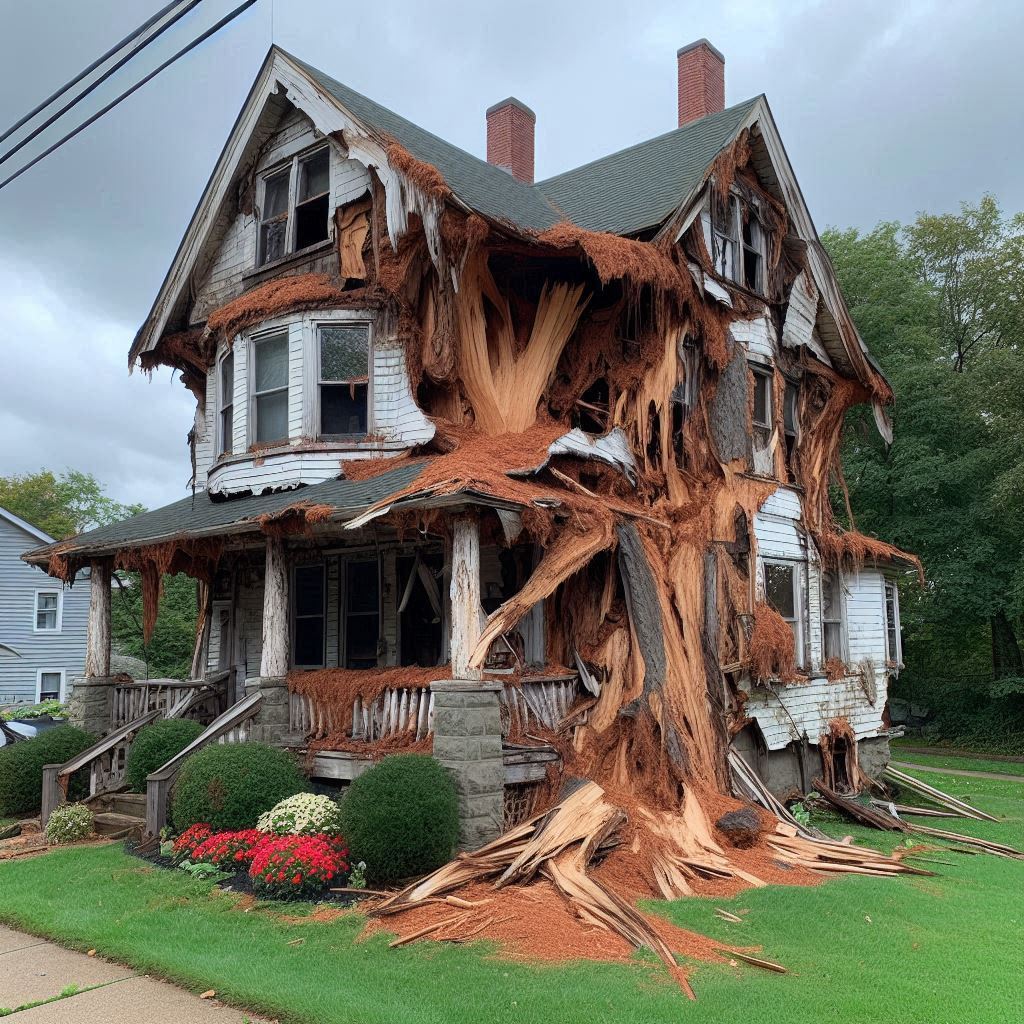 Signs Your East Bridgewater Home Needs a Tree Inspection Damaged tree on an East Bridgewater home showing signs of disease and decay